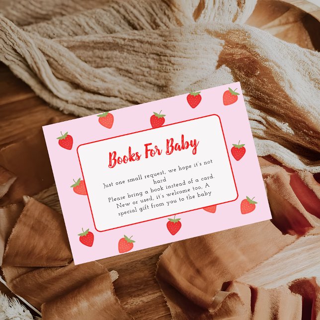 Tarjeta De Recepción Solicitud de libro de Baby Shower de fresa cuta (Subido por el creador)