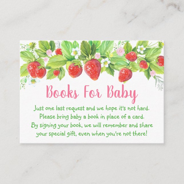 Tarjeta De Recepción Solicitud de libro de Baby Shower de fresa rosa fl (Anverso)
