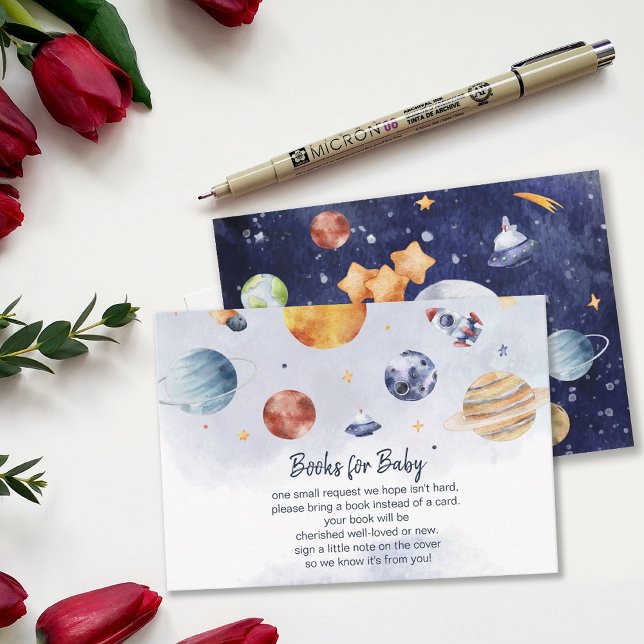 Tarjeta De Recepción Solicitud de libro de Baby Shower de Galaxy Planet (Galaxy Planet Baby Shower Book Request Enclosure Card)