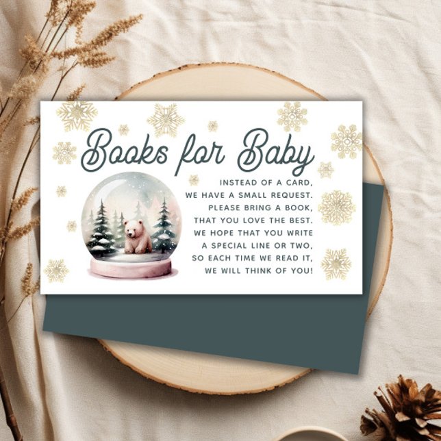 Tarjeta De Recepción Solicitud de libro de Baby Shower de invierno con  (Snowflake Winter Baby Shower Book Request Enclosure Card)