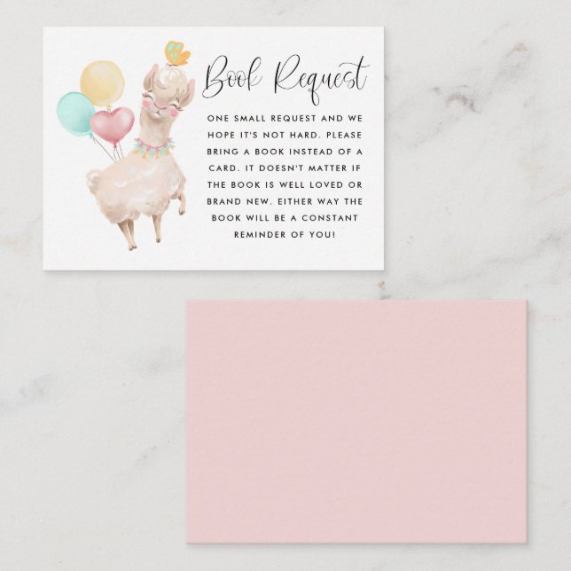 Tarjeta De Recepción Solicitud de libro de Baby Shower de Llama dulce (Anverso / Reverso)