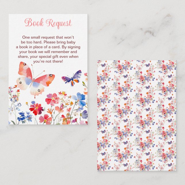 Tarjeta De Recepción Solicitud de libro de baby shower de mariposa de v (Anverso / Reverso)