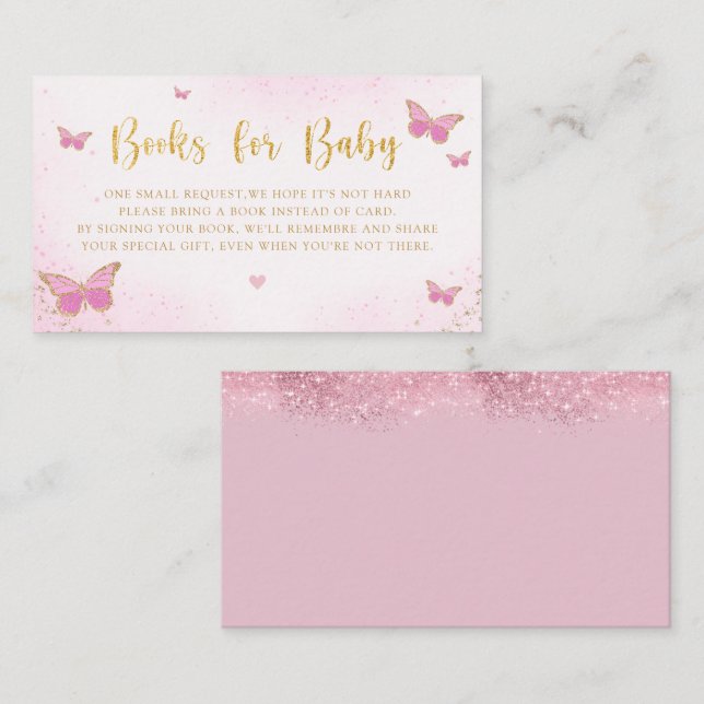 Tarjeta De Recepción Solicitud de libro de Baby Shower de mariposa rosa (Anverso / Reverso)