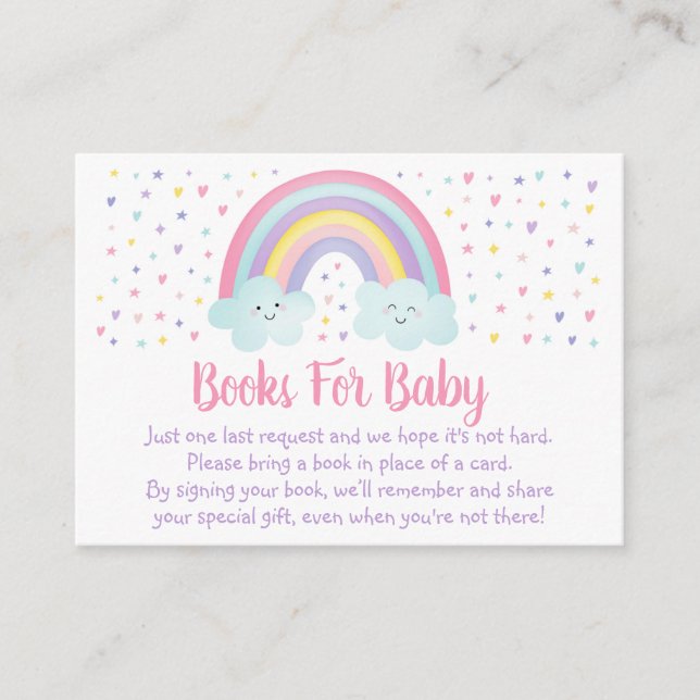 Tarjeta De Recepción Solicitud de libro de Baby Shower de Pastel Rainbo (Anverso)