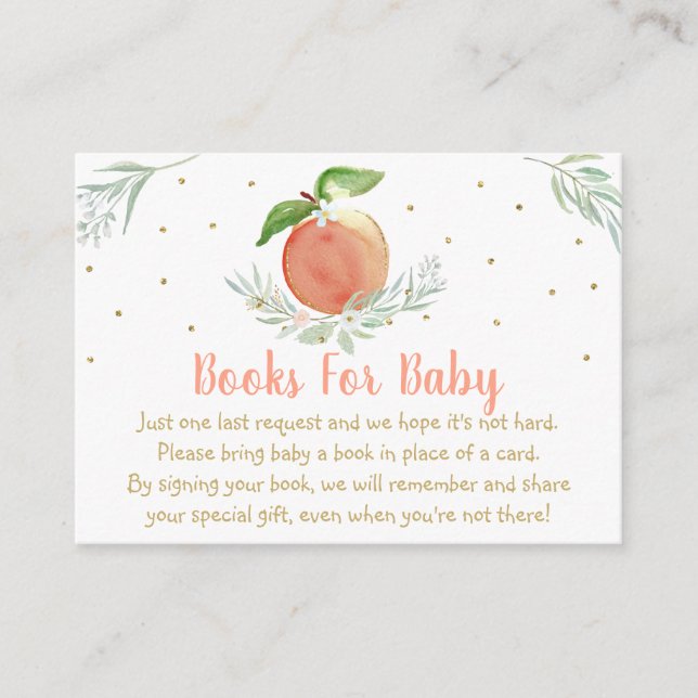 Tarjeta De Recepción Solicitud de libro de Baby Shower de Peach Gold Fl (Anverso)
