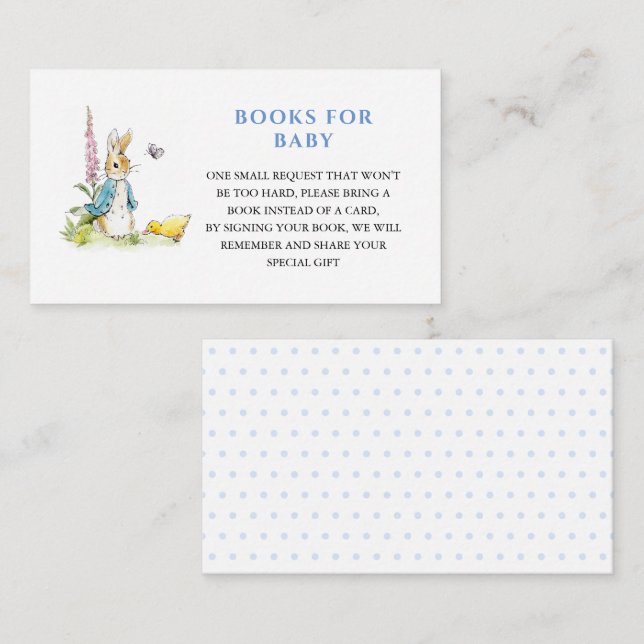 Tarjeta De Recepción Solicitud de libro de Baby Shower de Peter rabbit (Anverso / Reverso)