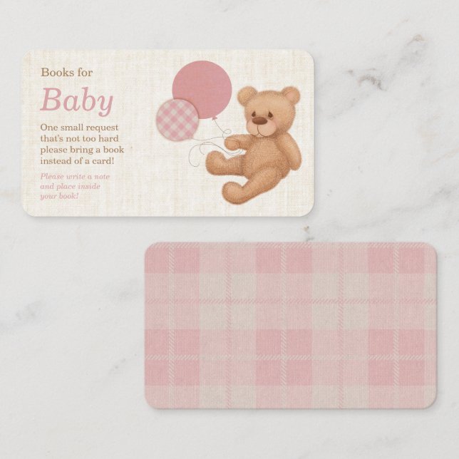Tarjeta De Recepción Solicitud de libro de Baby Shower de Pink Teddy Be (Anverso / Reverso)