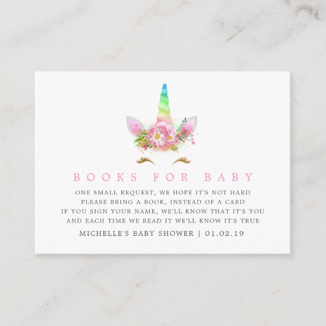 Tarjeta De Recepción Solicitud de libro de Baby Shower de Rainbow Unico (Anverso)