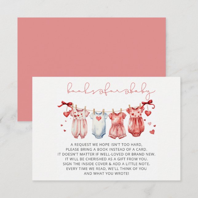 Tarjeta De Recepción Solicitud de libro de Baby Shower de San Valentín (Anverso / Reverso)