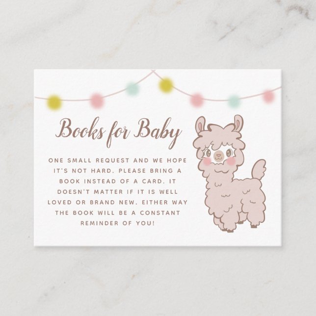 Tarjeta De Recepción Solicitud de libro de Baby Shower de tema de llama (Anverso)