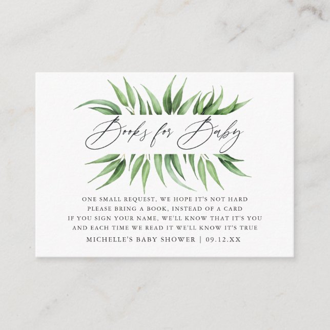 Tarjeta De Recepción Solicitud de libro de Baby Shower de verde (Anverso)