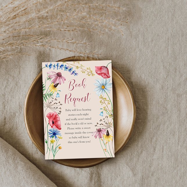 Tarjeta De Recepción Solicitud de libro de Baby Shower de Wildflower Ch (Baby shower book request from my Wildflower Charm collection)