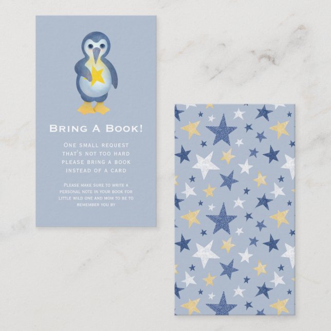 Tarjeta De Recepción Solicitud de libro de Baby Shower de Winter Pengui (Anverso / Reverso)