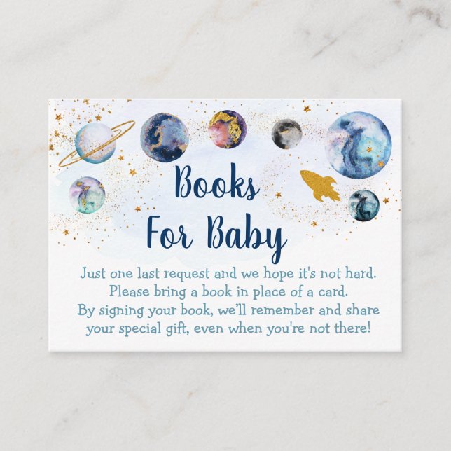 Tarjeta De Recepción Solicitud de libro de Baby Shower del Galaxy Blue  (Anverso)