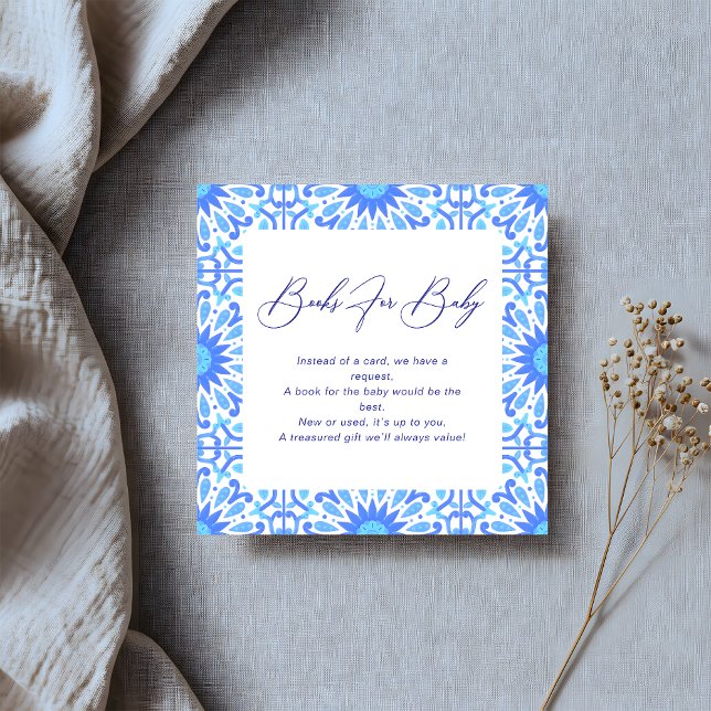 Tarjeta De Recepción Solicitud de libro de Baby Shower en mosaico azul  (Subido por el creador)