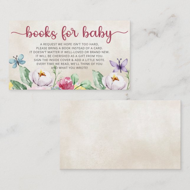Tarjeta De Recepción Solicitud de libro de Baby Shower Floral Butterfli (Anverso / Reverso)
