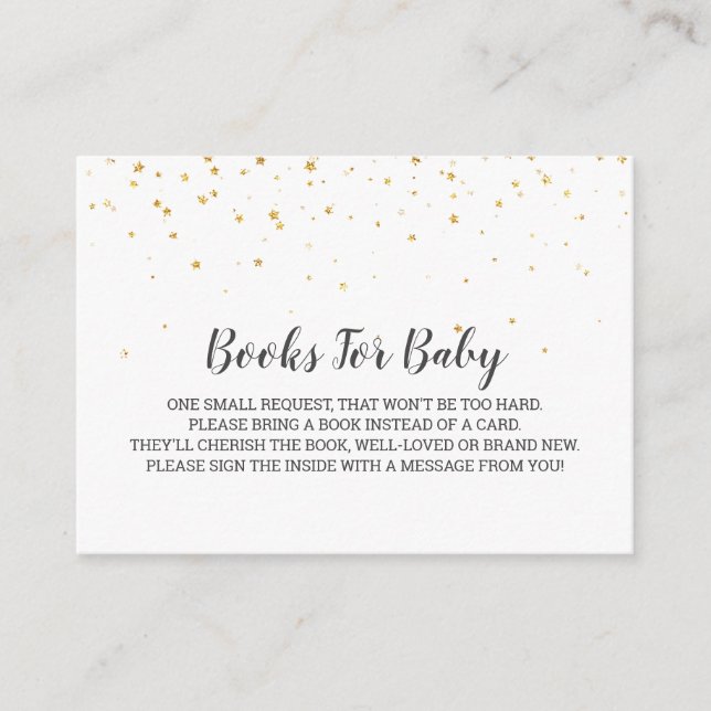 Tarjeta De Recepción Solicitud de libro de Baby Shower Gold Confetti (Anverso)