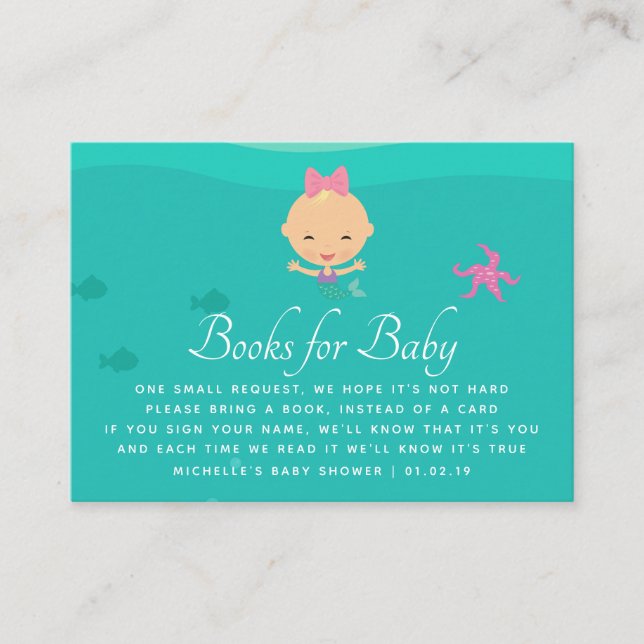 Tarjeta De Recepción Solicitud de libro de Baby Shower Mermaid Under Se (Anverso)