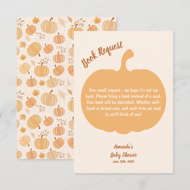 Tarjeta De Recepción Solicitud de libro de Baby Shower para calabaza de (Anverso / Reverso)