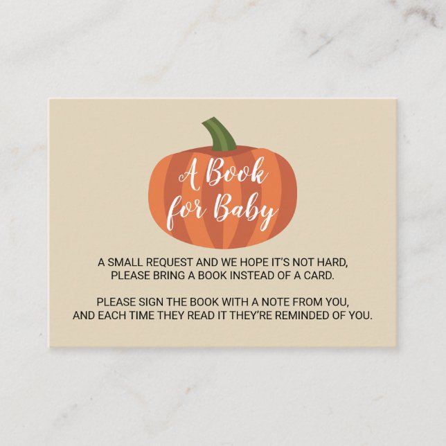 Tarjeta De Recepción Solicitud de libro de Baby Shower para calabaza ot (Anverso)