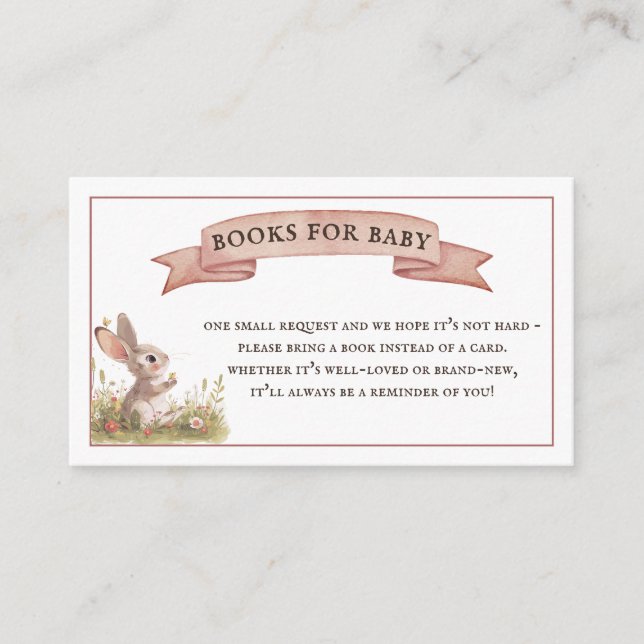 Tarjeta De Recepción Solicitud de libro de Baby Shower para conejito vi (Anverso)