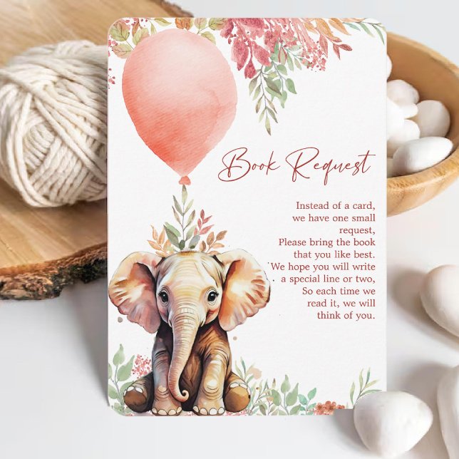 Tarjeta De Recepción Solicitud de libro de Baby Shower para elefantes d (Fall Balloon Elephant Baby Shower Book Request Enclosure Card)