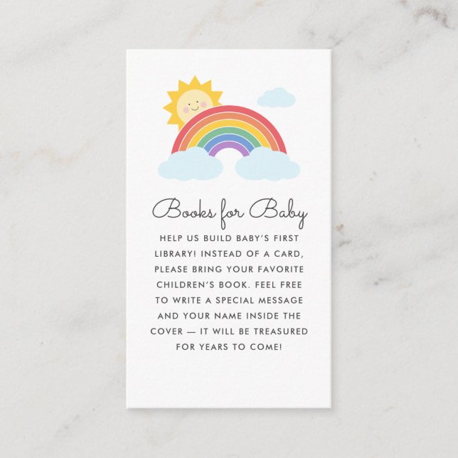 Tarjeta De Recepción Solicitud de libro de Baby Shower Rainbow Sunshine (Anverso)
