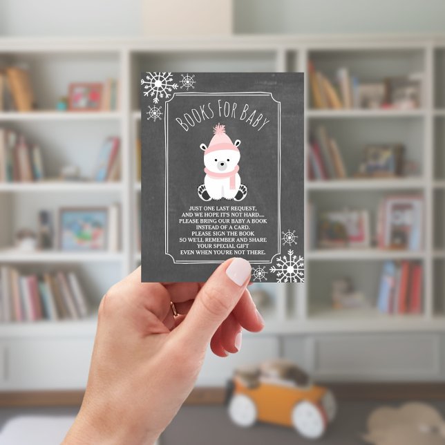 Tarjeta De Recepción Solicitud de libro de Baby Shower rosa de nieve pa (Subido por el creador)