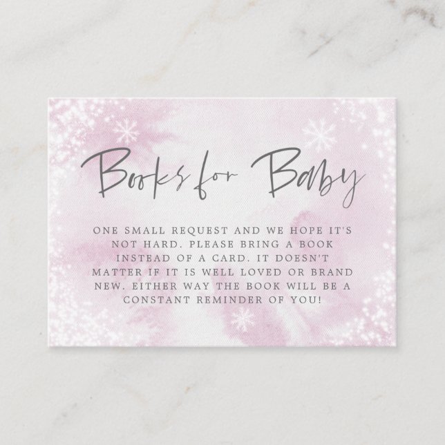 Tarjeta De Recepción Solicitud de libro de Baby Shower rosa invernal (Anverso)