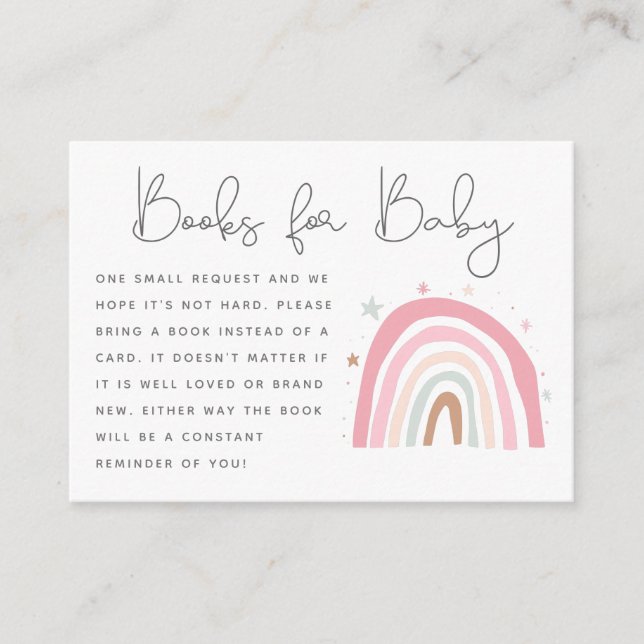 Tarjeta De Recepción Solicitud de libro de Baby Shower sobre el arco ir (Anverso)