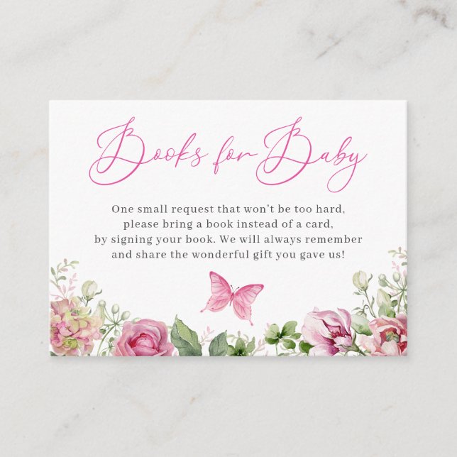 Tarjeta De Recepción Solicitud de libro de Baby Shower sobre mariposa d (Anverso)