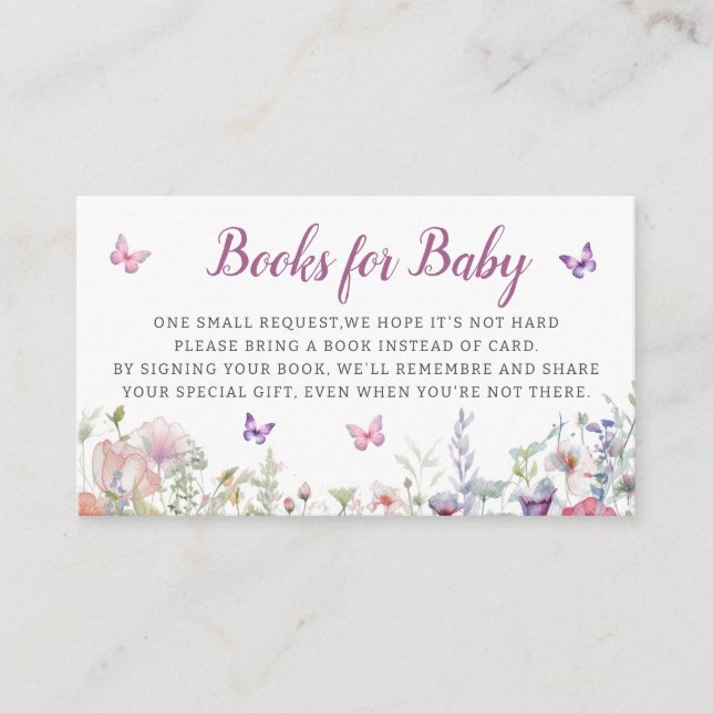 Tarjeta De Recepción Solicitud de libro de Baby Shower sobre mariposa f (Anverso)