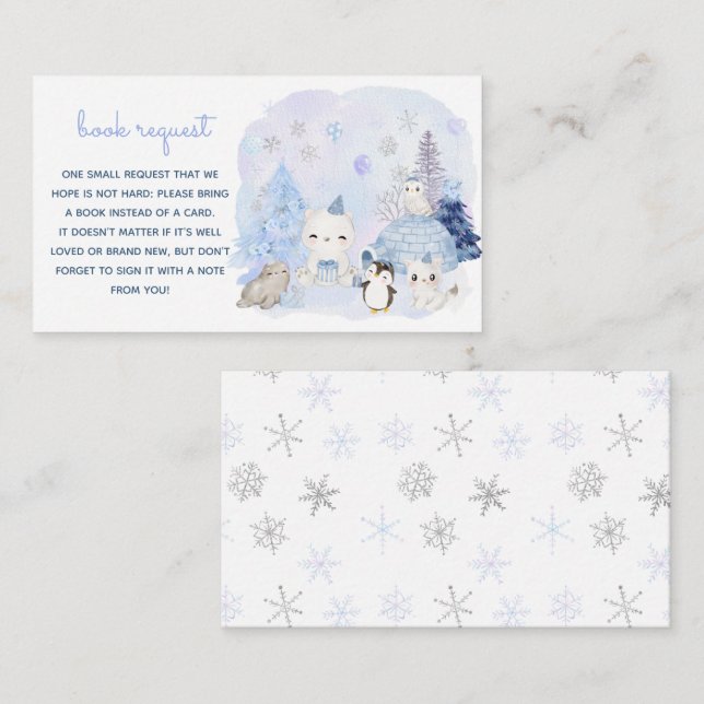 Tarjeta De Recepción Solicitud de libro de Baby Shower sobre nieve en i (Anverso / Reverso)