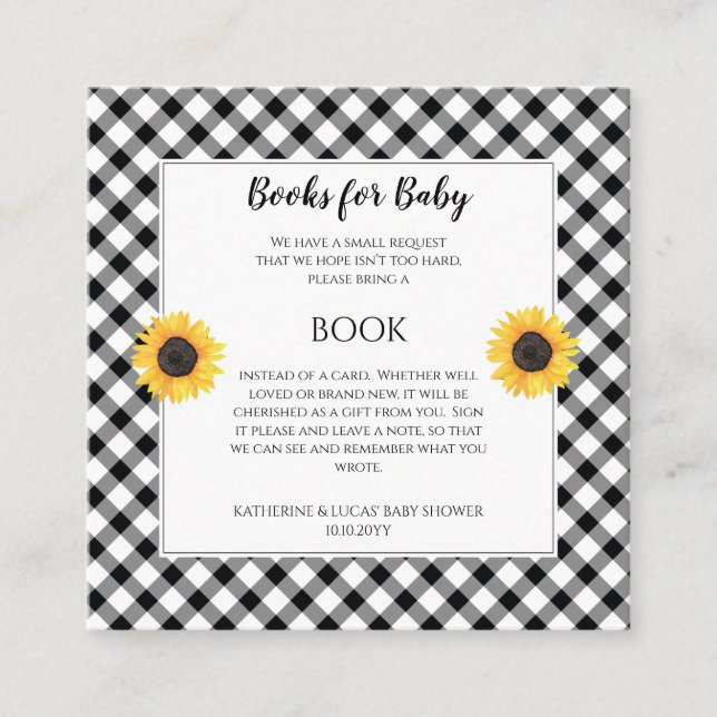 Tarjeta De Recepción Solicitud de libro de Baby Shower Sunflowers (Anverso)