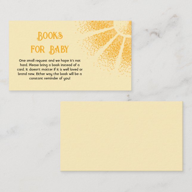 Tarjeta De Recepción Solicitud de libro de Baby Shower Sunshine (Anverso / Reverso)