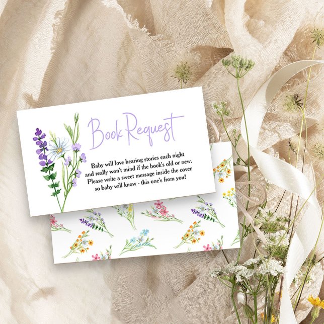 Tarjeta De Recepción Solicitud de libro de Baby Shower Wildflower Meado (Baby shower book request card from my Wildflower Meadow collection)