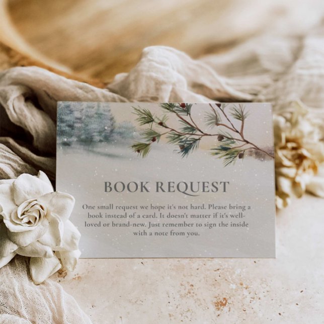 Tarjeta De Recepción Solicitud de libro de Baby Shower Woodland Winter (Winter Forest Book Request Card)