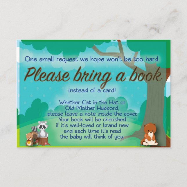 Tarjeta De Recepción Solicitud de libro de Baby Shower Woodland y desea (Anverso)
