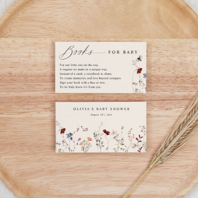 Tarjeta De Recepción Solicitud de libro de Boho Wildflowers Bees Baby S (Book Request Cards for Baby Shower - Boho Wildflowers and Bees)