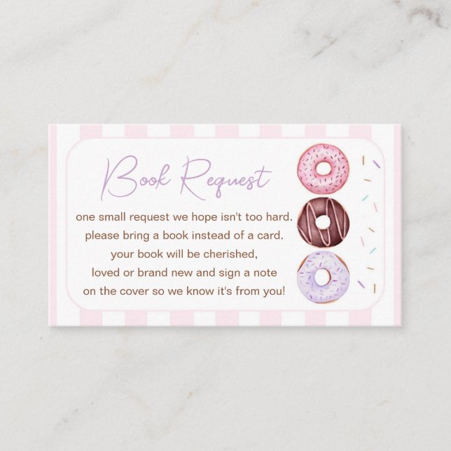Tarjeta De Recepción Solicitud de libro de chica Donut Baby Shower (Anverso)
