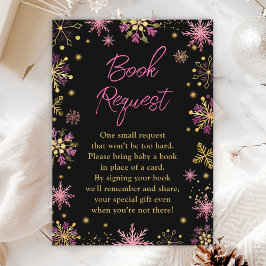 Tarjeta De Recepción Solicitud de libro de copos de nieve dorado y rosa