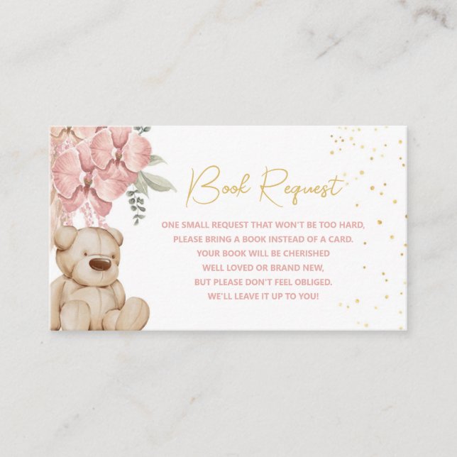 Tarjeta De Recepción Solicitud de libro de oro y rosa Boho Teddy Bear (Anverso)