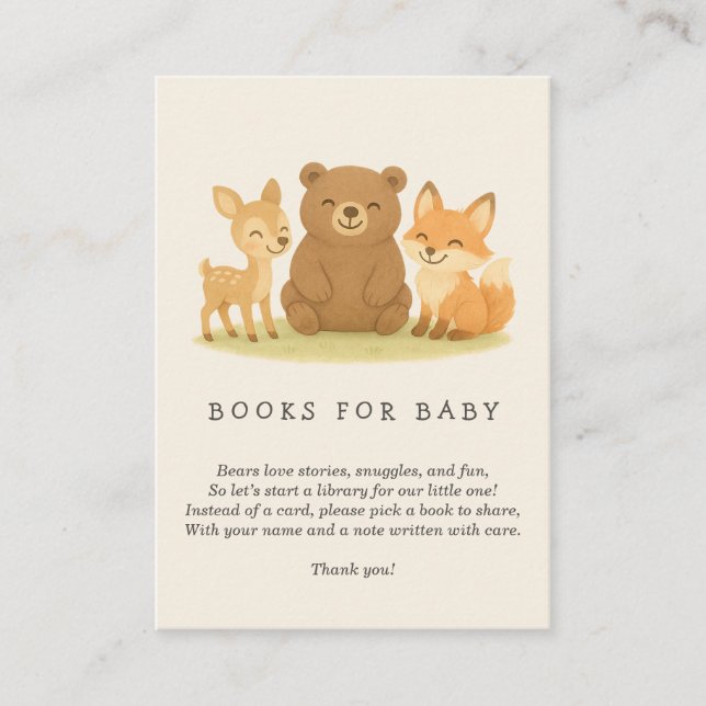 Tarjeta De Recepción Solicitud de libro de Woodland Animals Baby Shower (Anverso)