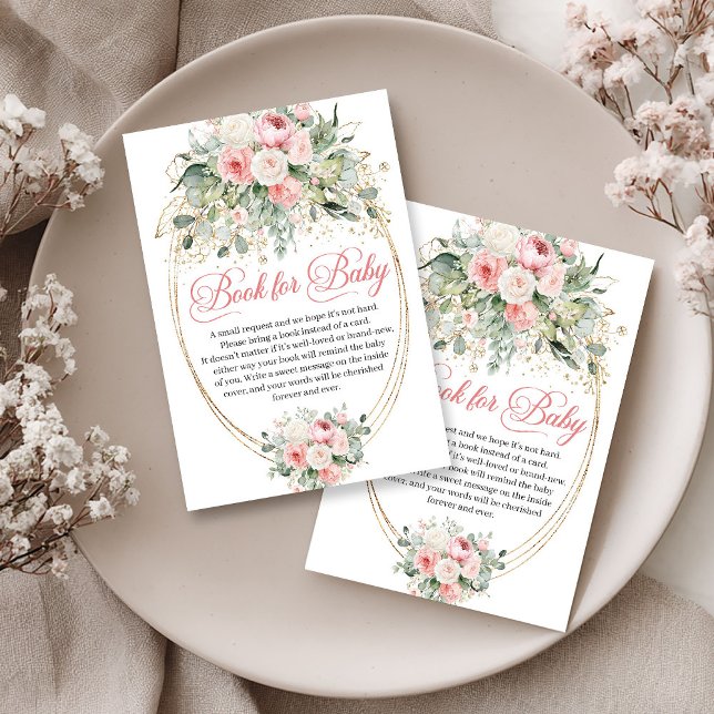 Tarjeta De Recepción Solicitud de libro floral rústico con eucalipto en (Rustic Blush Floral Eucalyptus Book Request)