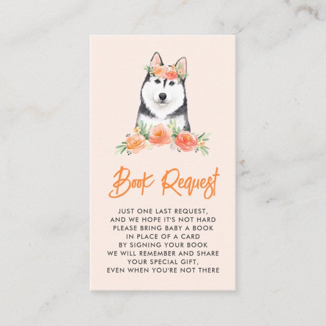 Tarjeta De Recepción Solicitud de libro floral Siberian Husky Peach (Anverso)