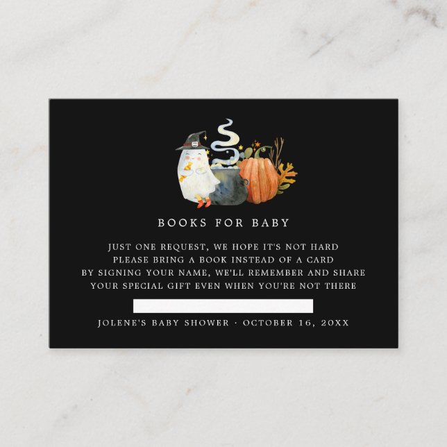 Tarjeta De Recepción Solicitud de libro | Halloween Ghost Baby Shower (Anverso)