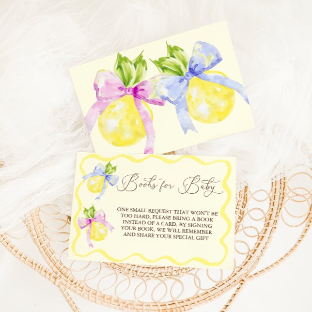 Tarjeta De Recepción Solicitud de libro Lemon Pink Blue Bow Baby Shower (Subido por el creador)