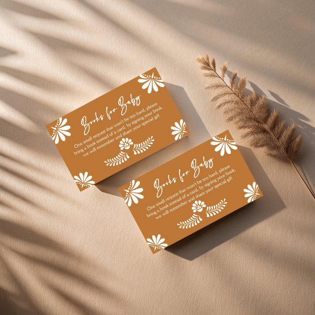 Tarjeta De Recepción Solicitud de libro mexicano Cielito lindo terracot (Cielito lindo terracotta Mexican  fiesta baby shower book request Enclosure Card books for baby card)