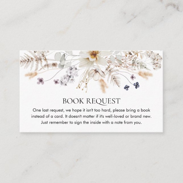 Tarjeta De Recepción Solicitud de libro neutral de sexo floral de Boho (Anverso)