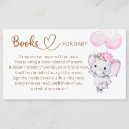 Tarjeta De Recepción Solicitud de libro para Baby Girl Elephant Baby Sh